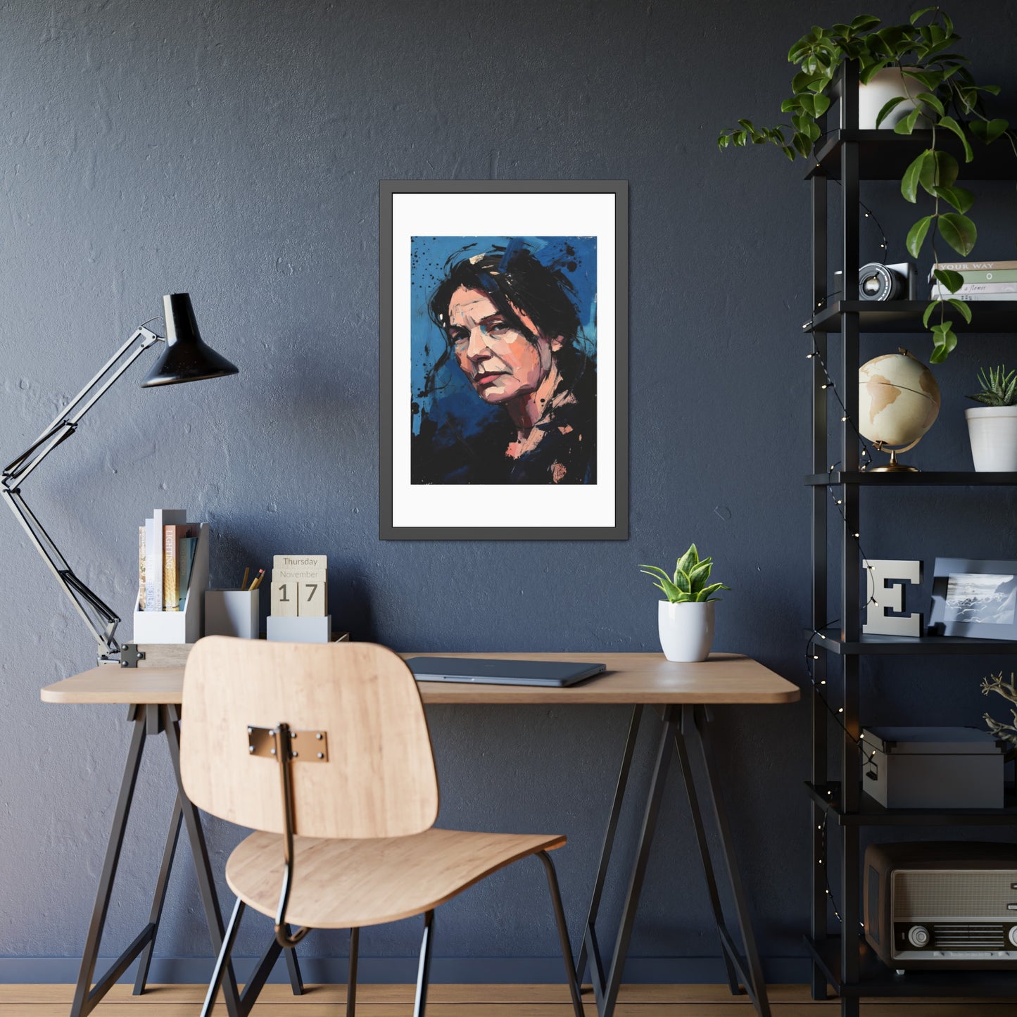 Framed Women in Blue Paper Posters