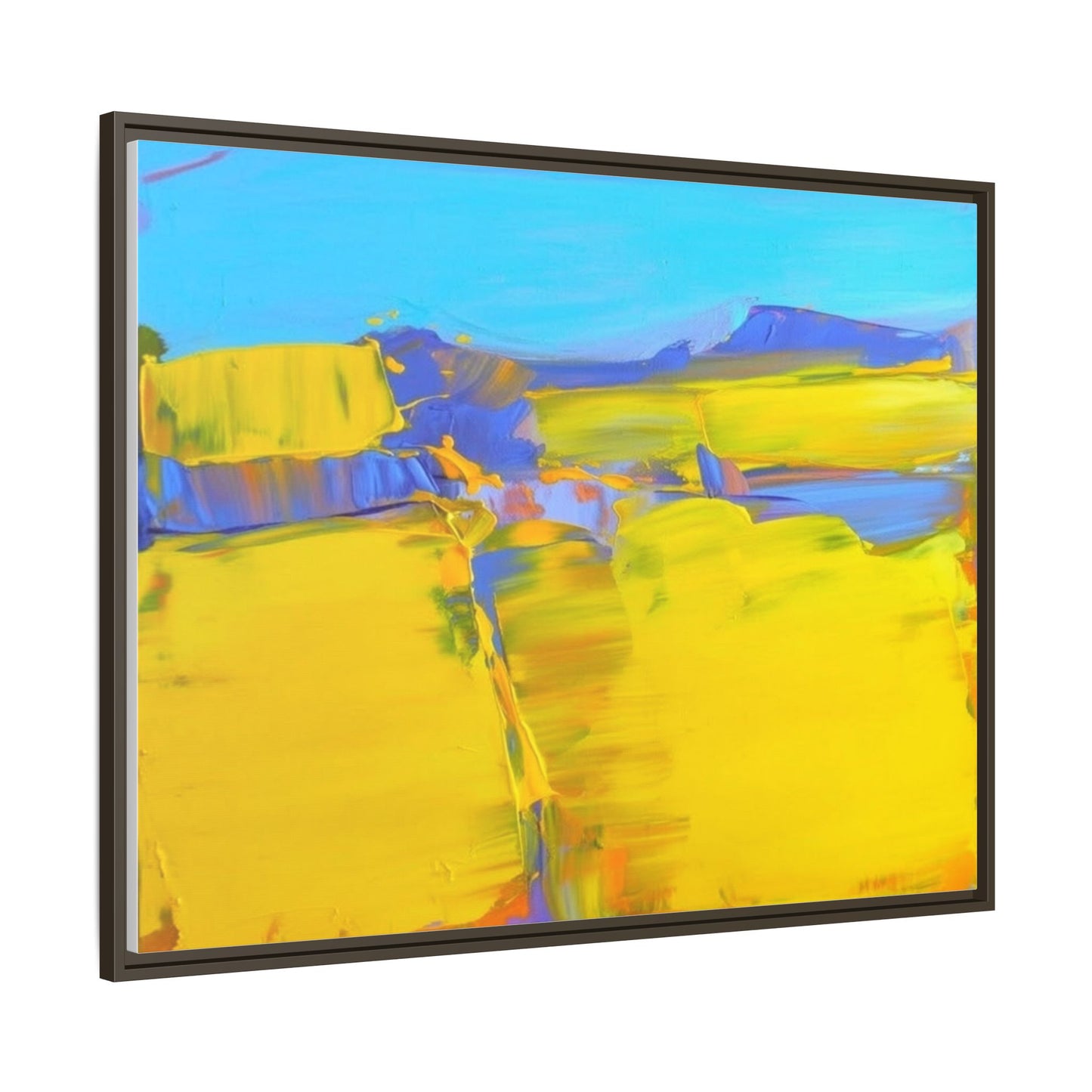 Framed Matte Canvas  Vibrant Yellow Blue Abstract Landscape Art