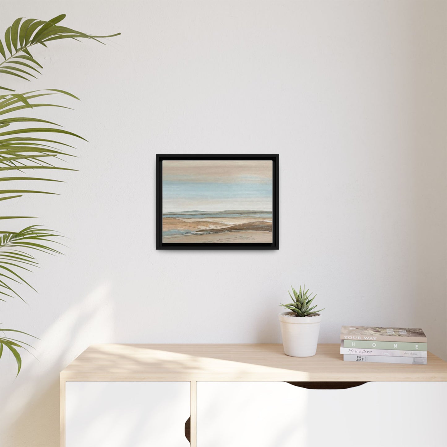 Framed Abstract Landscape Matte Canvas — Serene Coastal Horizon Wall Art