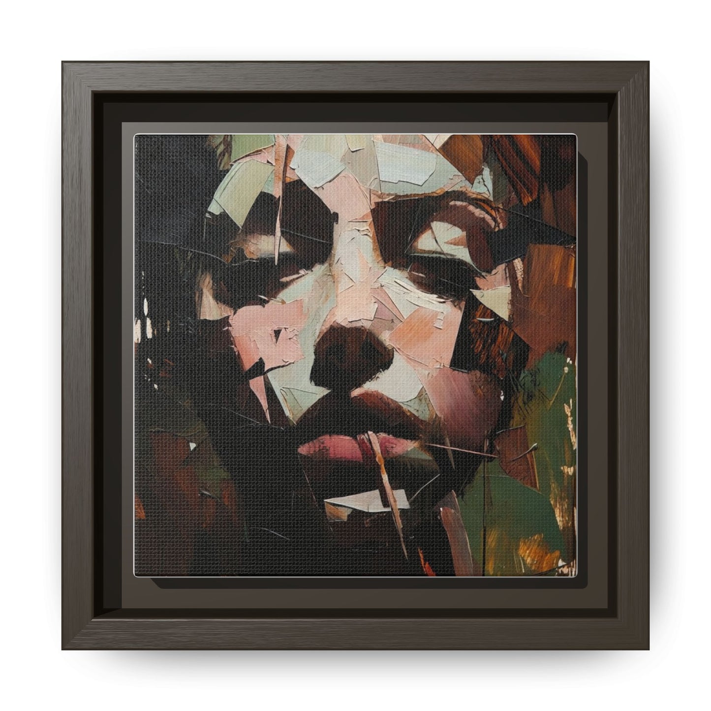 Matte Framed Canvas Art — Abstract Female Portrait, Moody Multicolor
