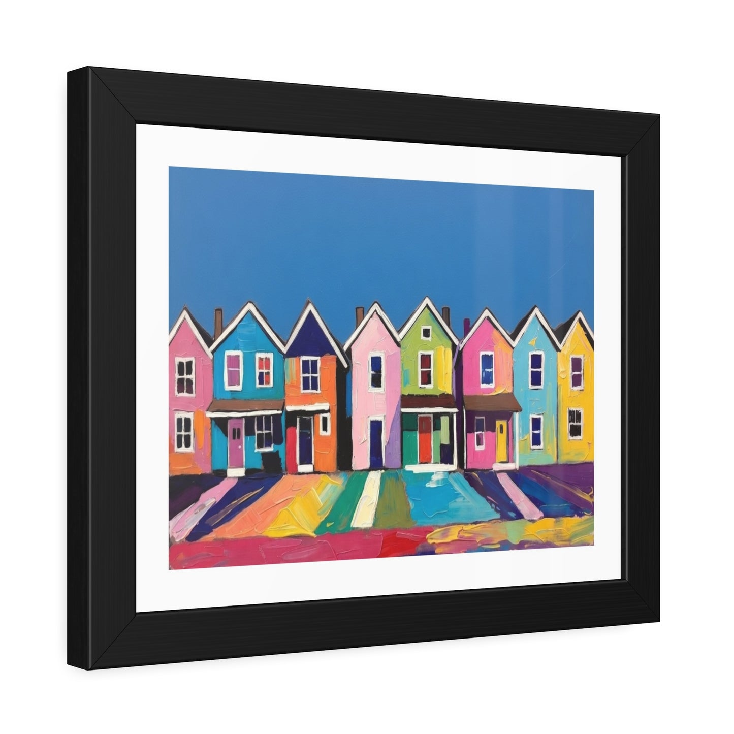 Framed Poster Colorful Row of Houses Wall Art