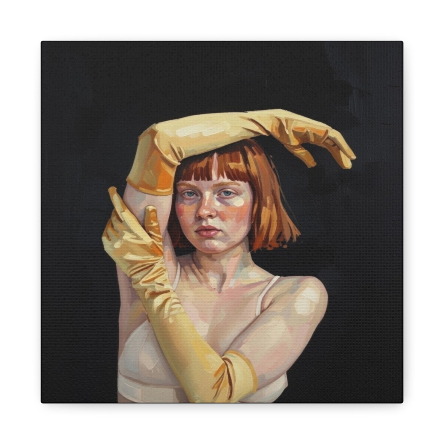Contemporary Portrait Canvas — Redhead in Yellow Gloves Matte Stretched Art