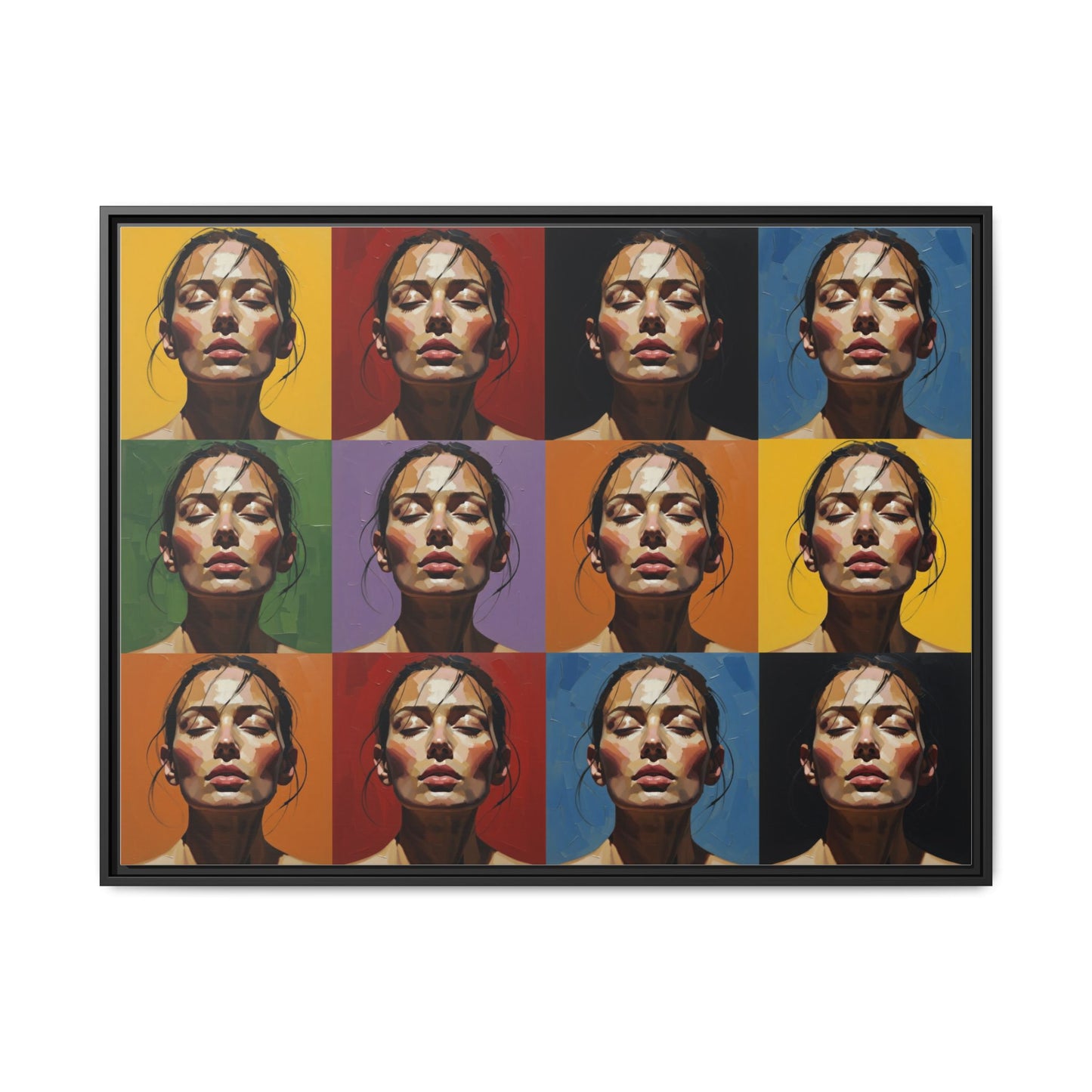 Pop Art Portrait Matte Canvas Print — Framed Multi-Color Grid