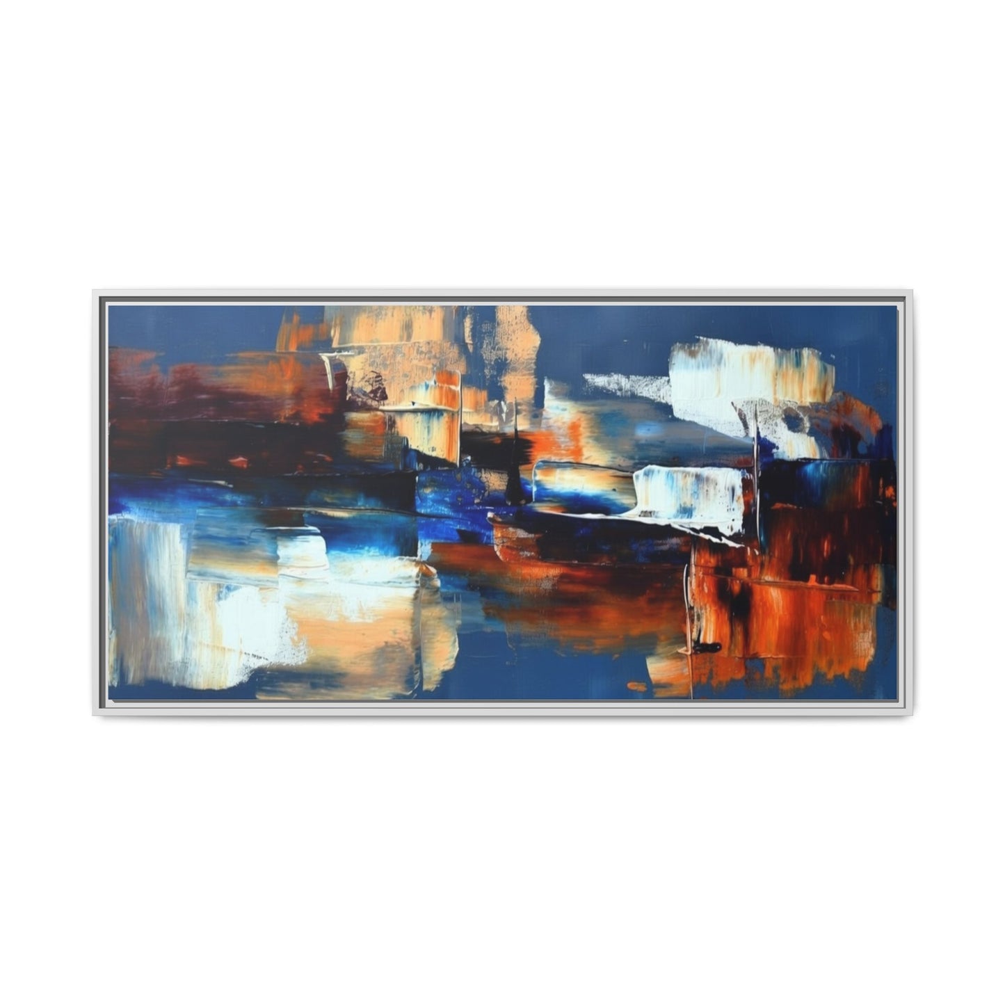 Abstract Blue & Rust Framed Canvas Art — Modern Matte Wall Painting