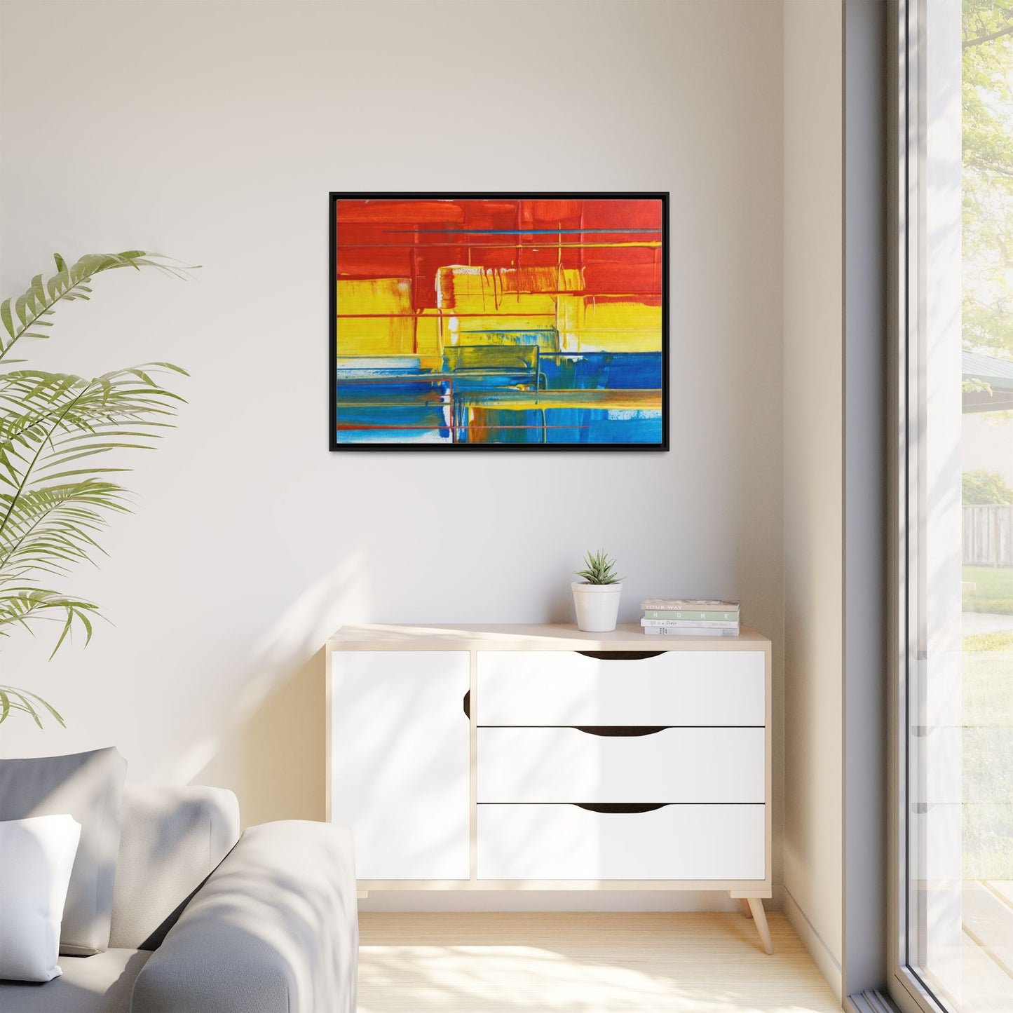 Abstract Multi-Color Framed Canvas Art — Modern Geometric Wall Decor