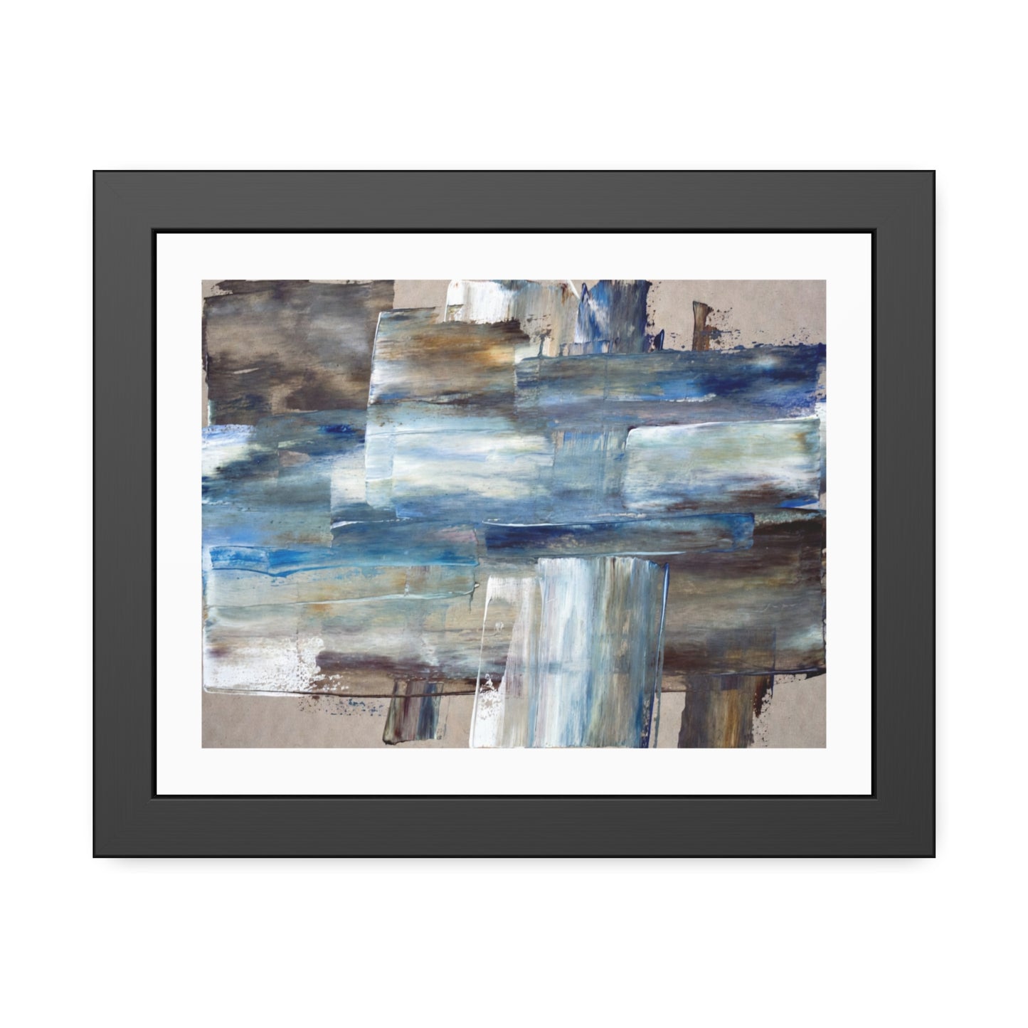 Abstract Blue Horizon Framed Paper Poster — Modern Coastal Wall Art
