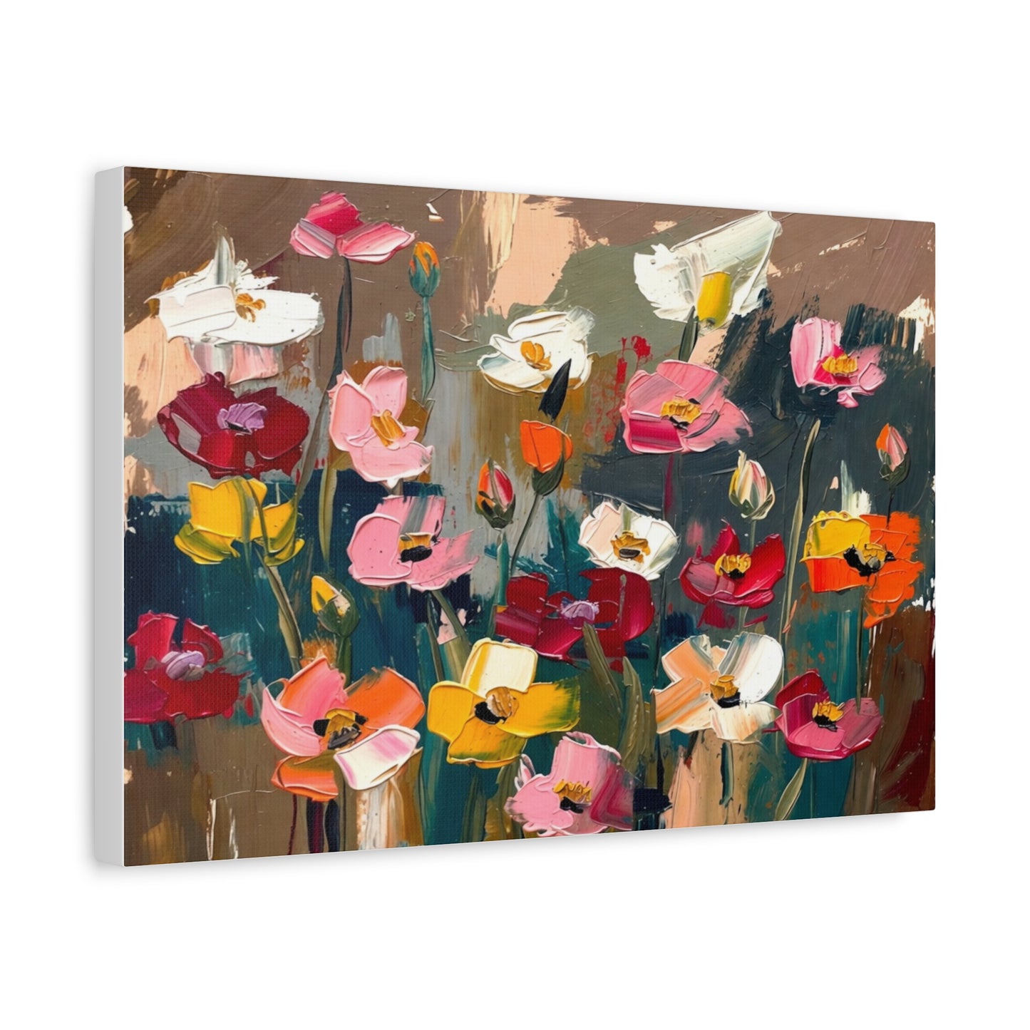 Abstract Floral Canvas Wall Art — Colorful Poppies Matte Stretched Print