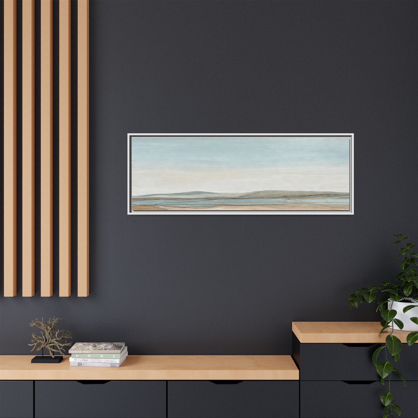 Framed Abstract Landscape Matte Canvas — Serene Coastal Horizon Wall Art