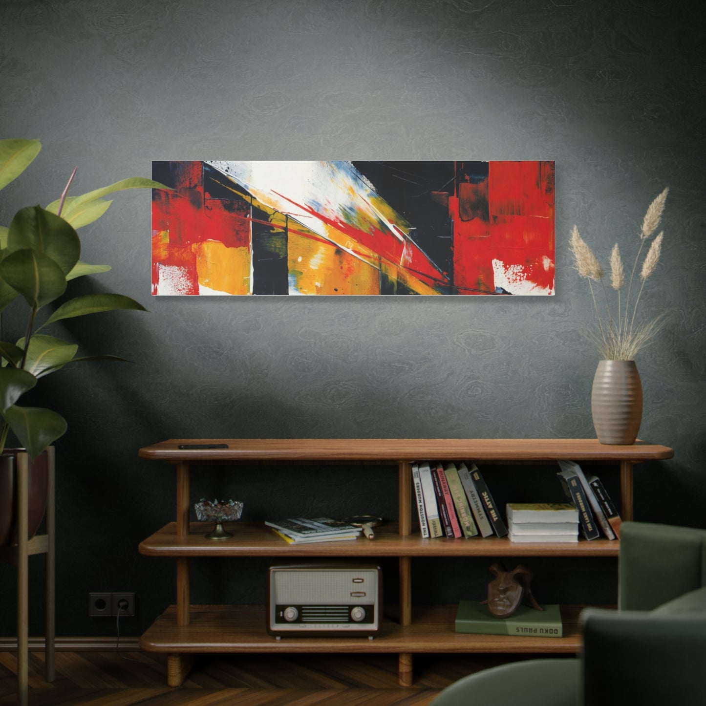 Abstract Geometric Canvas Art — Bold Red & Black Modern Wall Painting