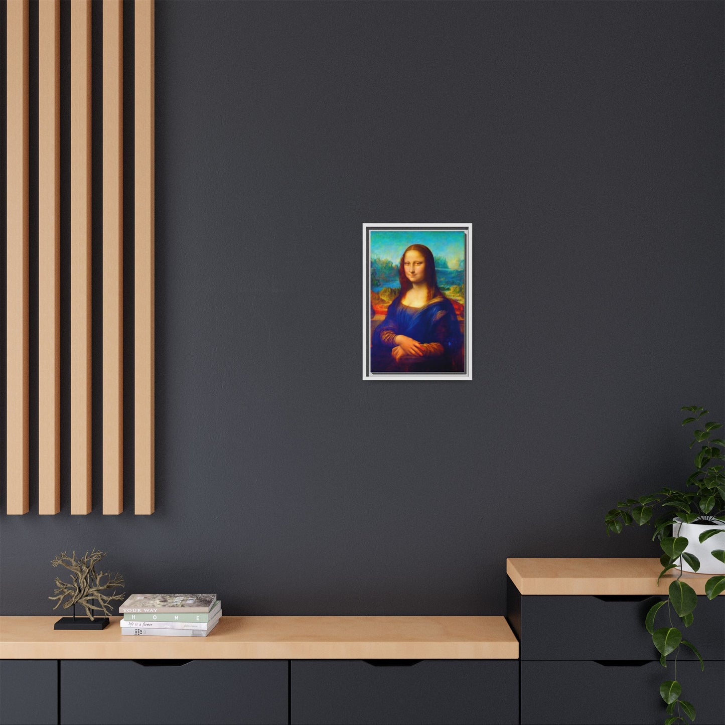Framed Matte Canvas Print — Colorful Mona Lisa Wall Art