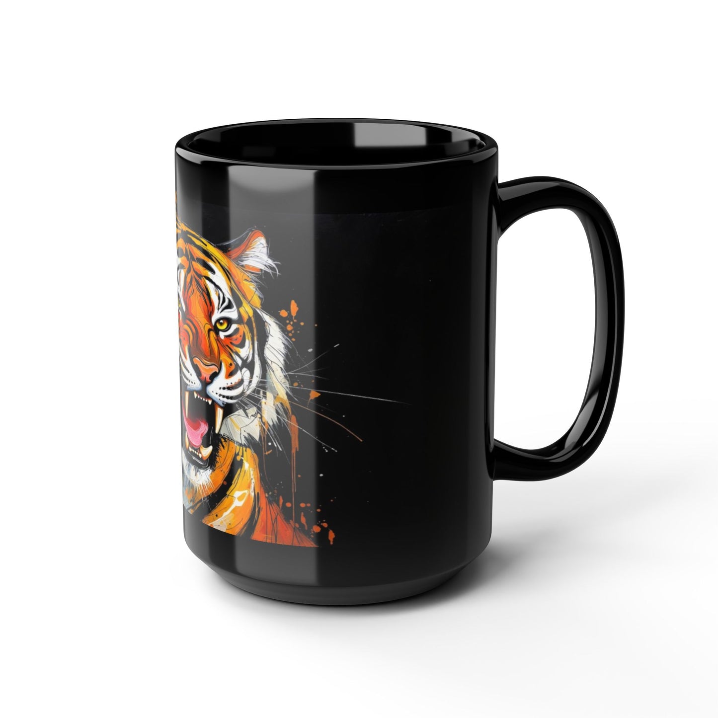Roaring Tiger Black Mug — Bold Ceramic Coffee Cup (11oz/15oz)
