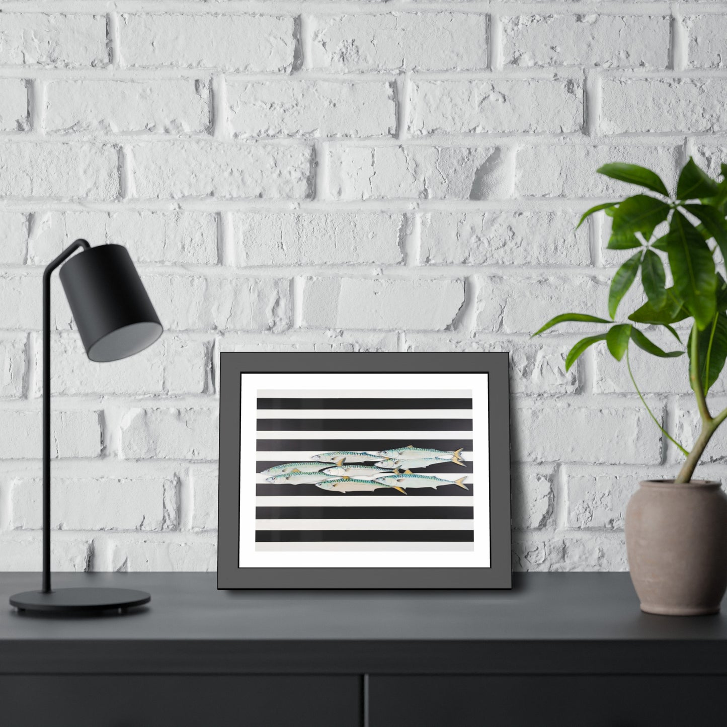 Framed Poster – Striped School of Fish Nautical Wall Art