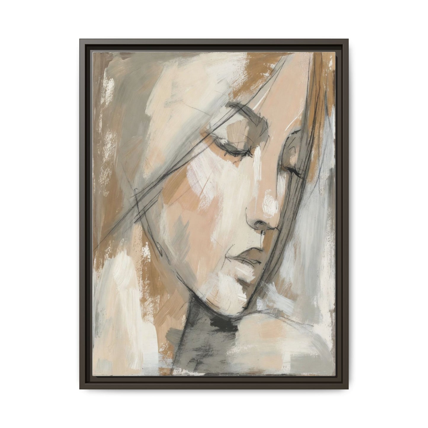 Framed Matte Canvas Art — Serene Abstract Portrait in Neutrals