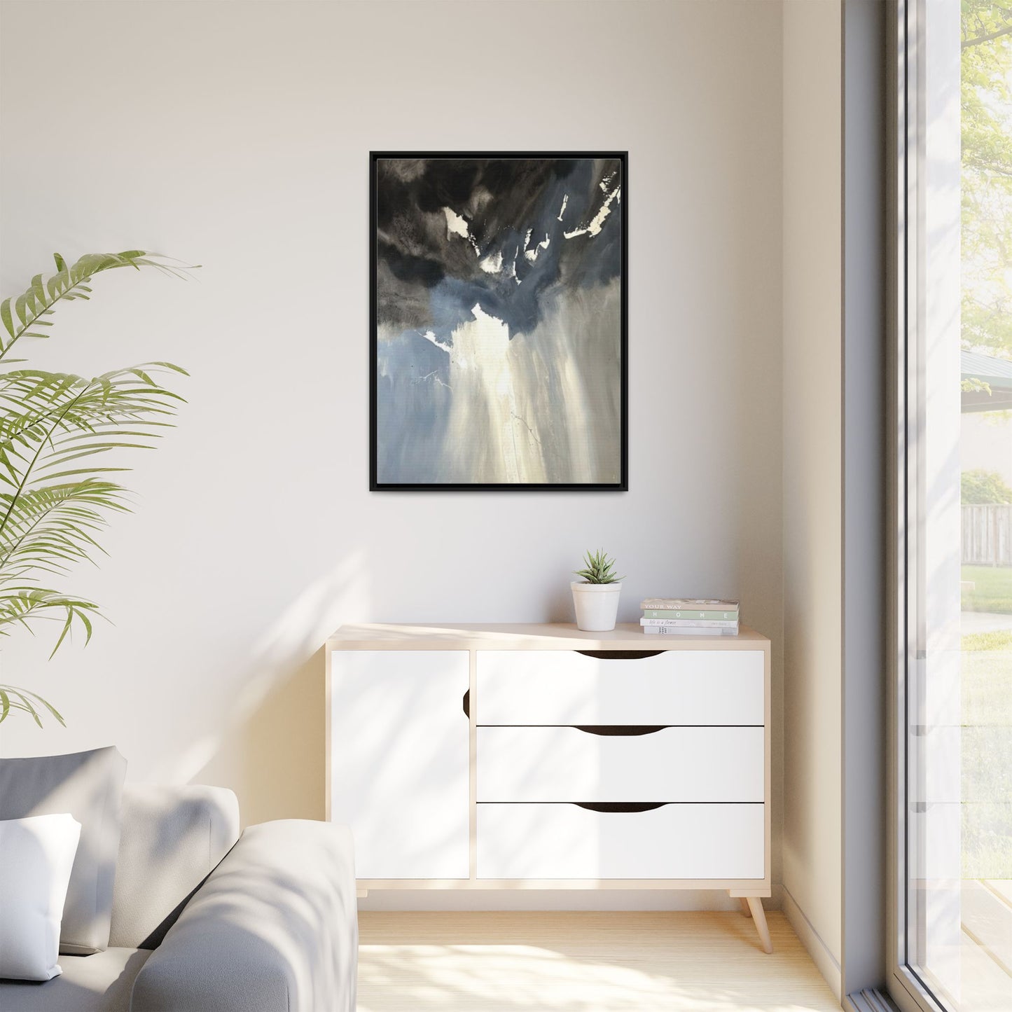 Framed Matte Canvas Art — Moody Abstract Sky Painting