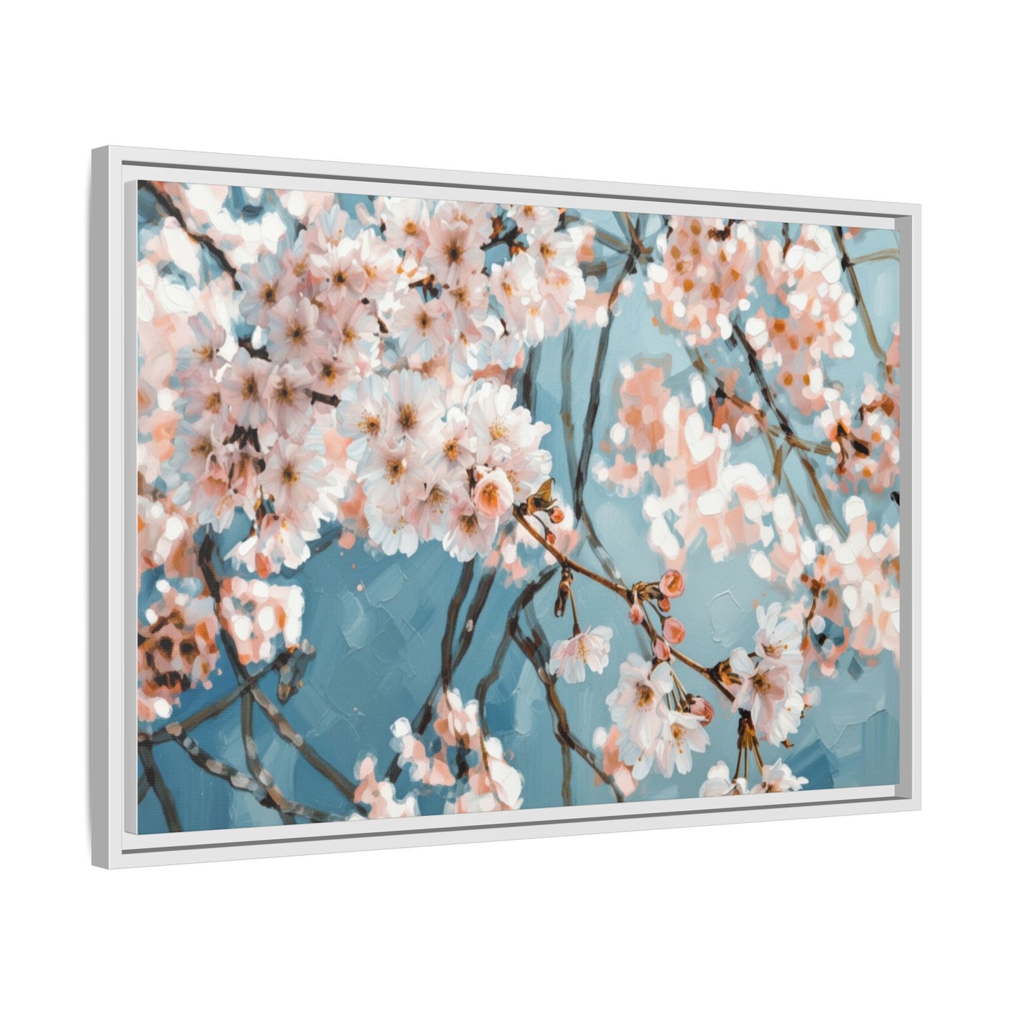Framed Cherry Blossom Matte Canvas Print — Soft Pink Floral Wall Art