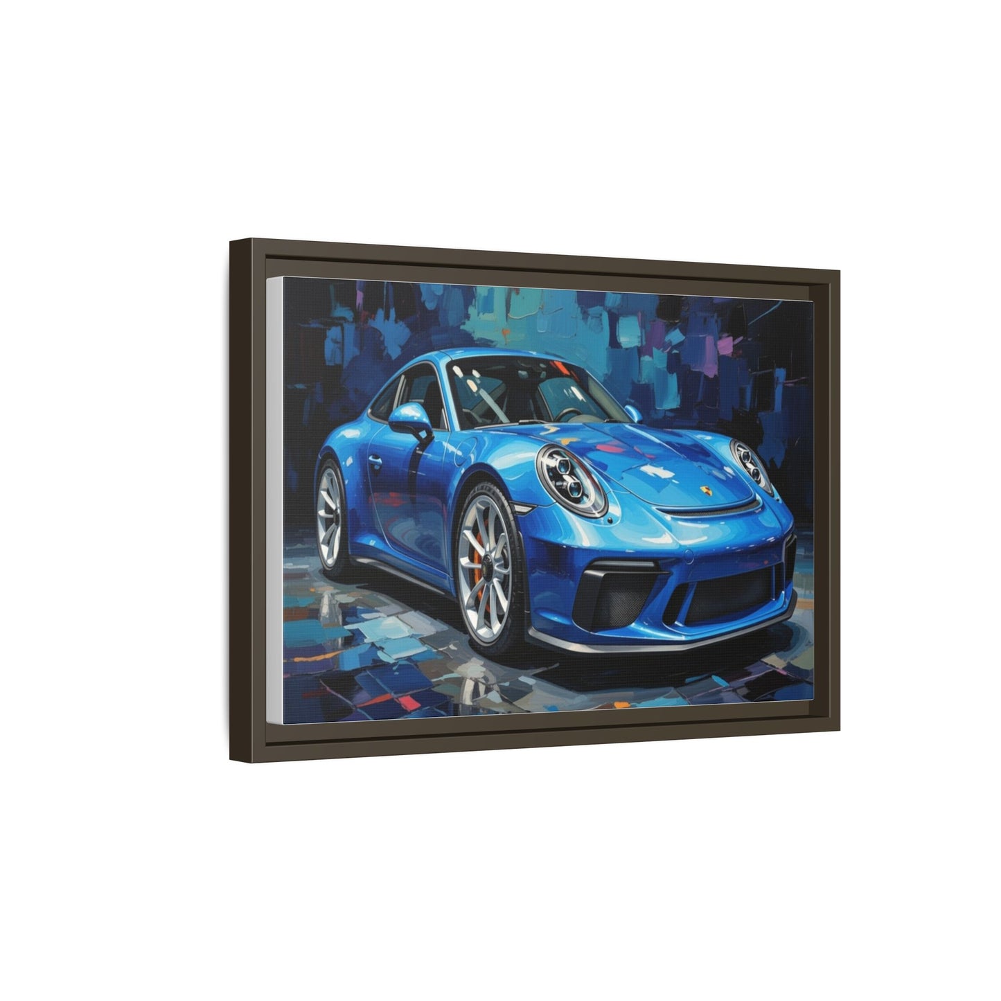 Blue Sports Car Matte Canvas Framed Print — Modern Automotive Wall Art