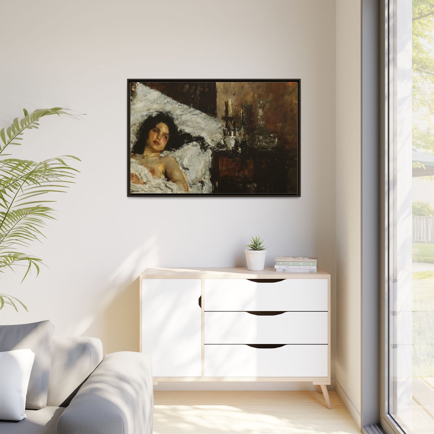 Resting by Antonio Mancini Framed Matte Canvas Wall Art Print