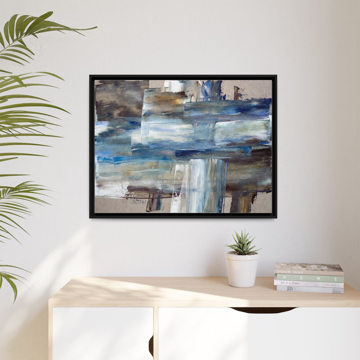 Abstract Blue Coastal Matte Canvas Framed Wall Art