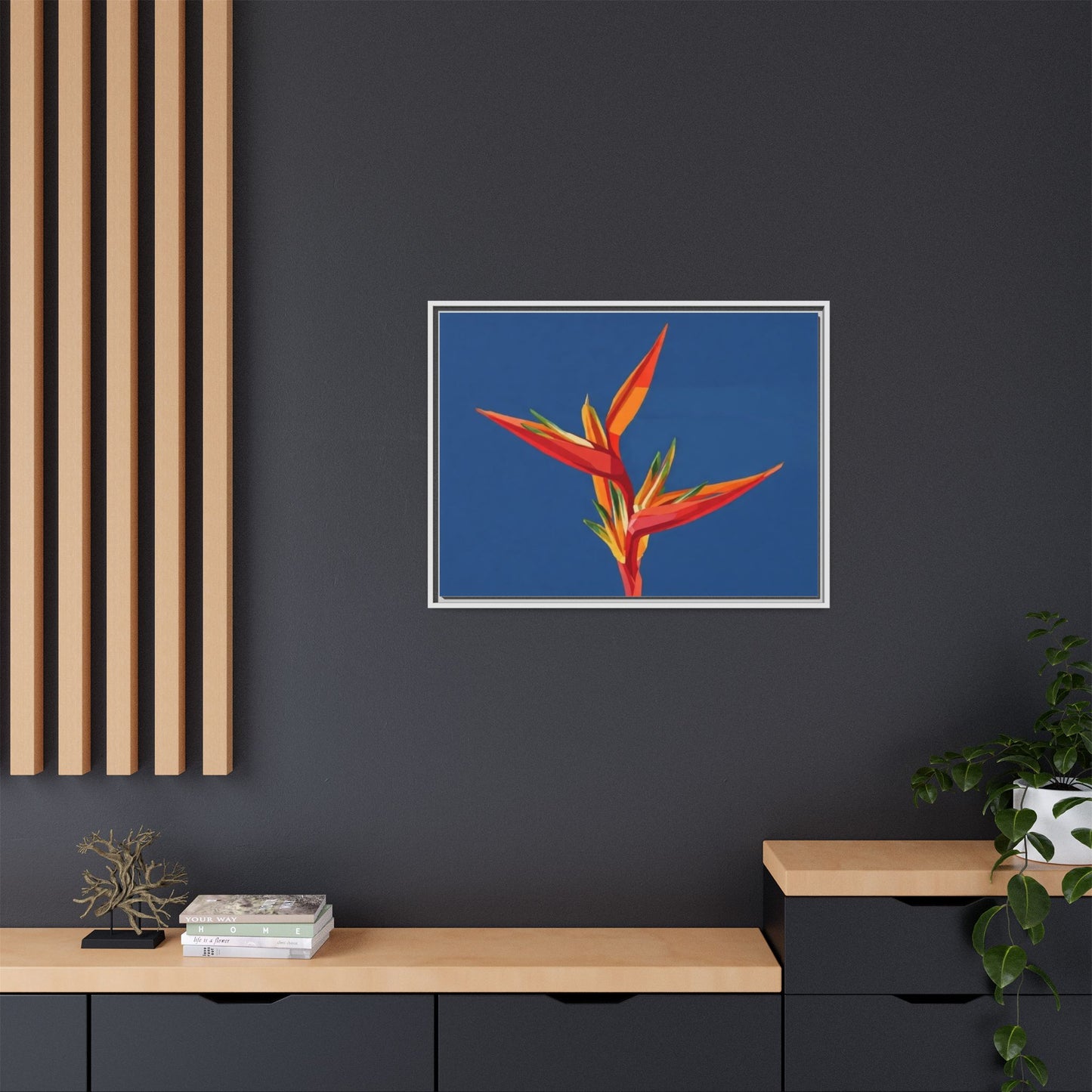 Framed Matte Canvas – Tropical Bird of Paradise Floral Wall Art