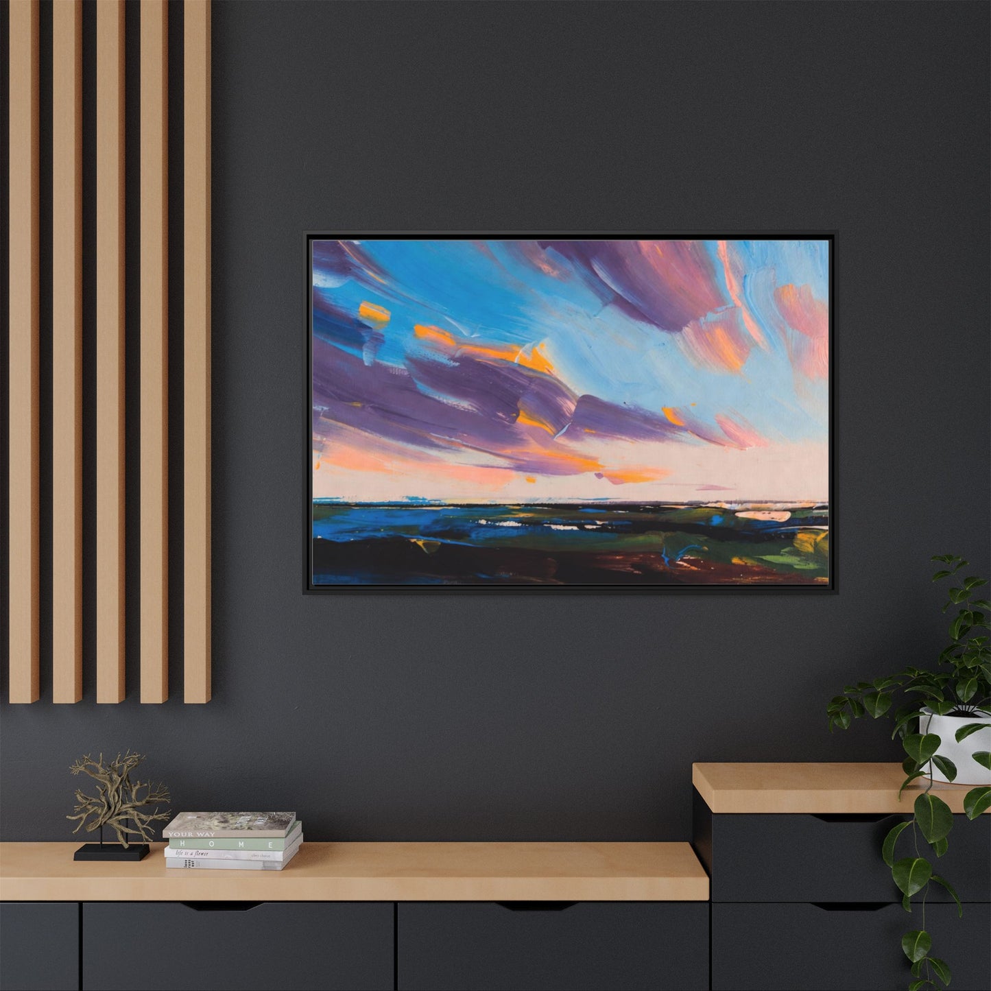Framed Matte Canvas Abstract Seascape Sunset Art Print