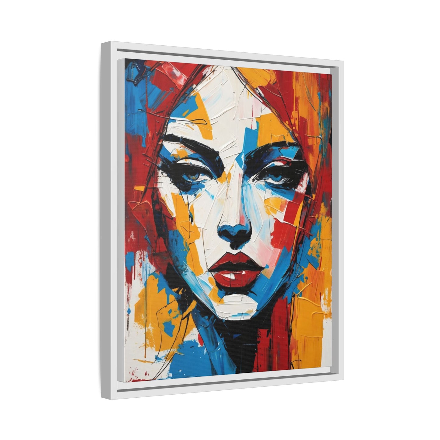 Framed Abstract Portrait Canvas — Colorful Female Face Wall Art