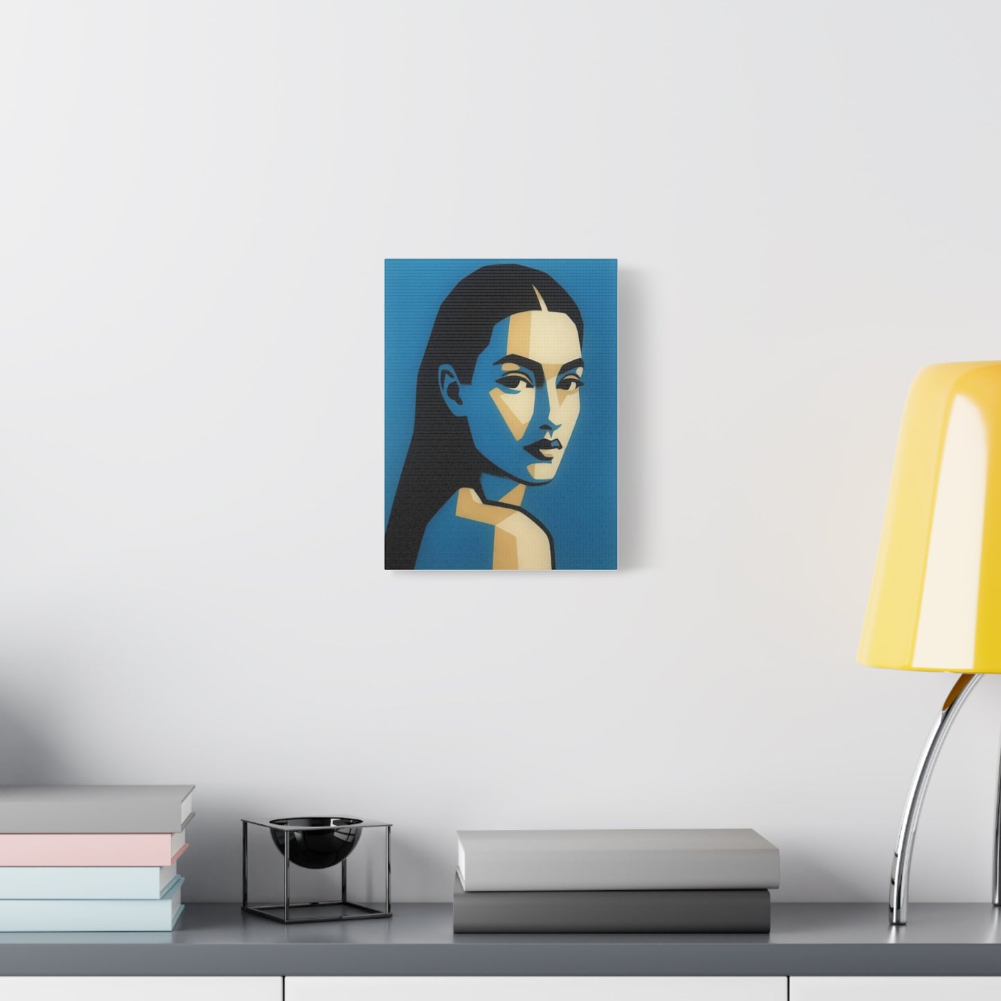 Blue Geometric Portrait Canvas - Modern Stretched Wall Art