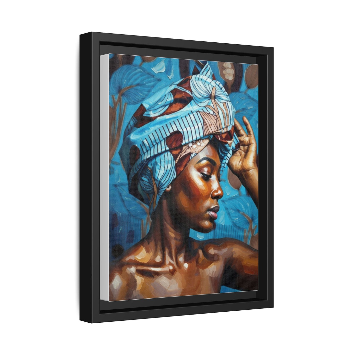 Framed Canvas Art — Portrait of Woman in Blue Headwrap