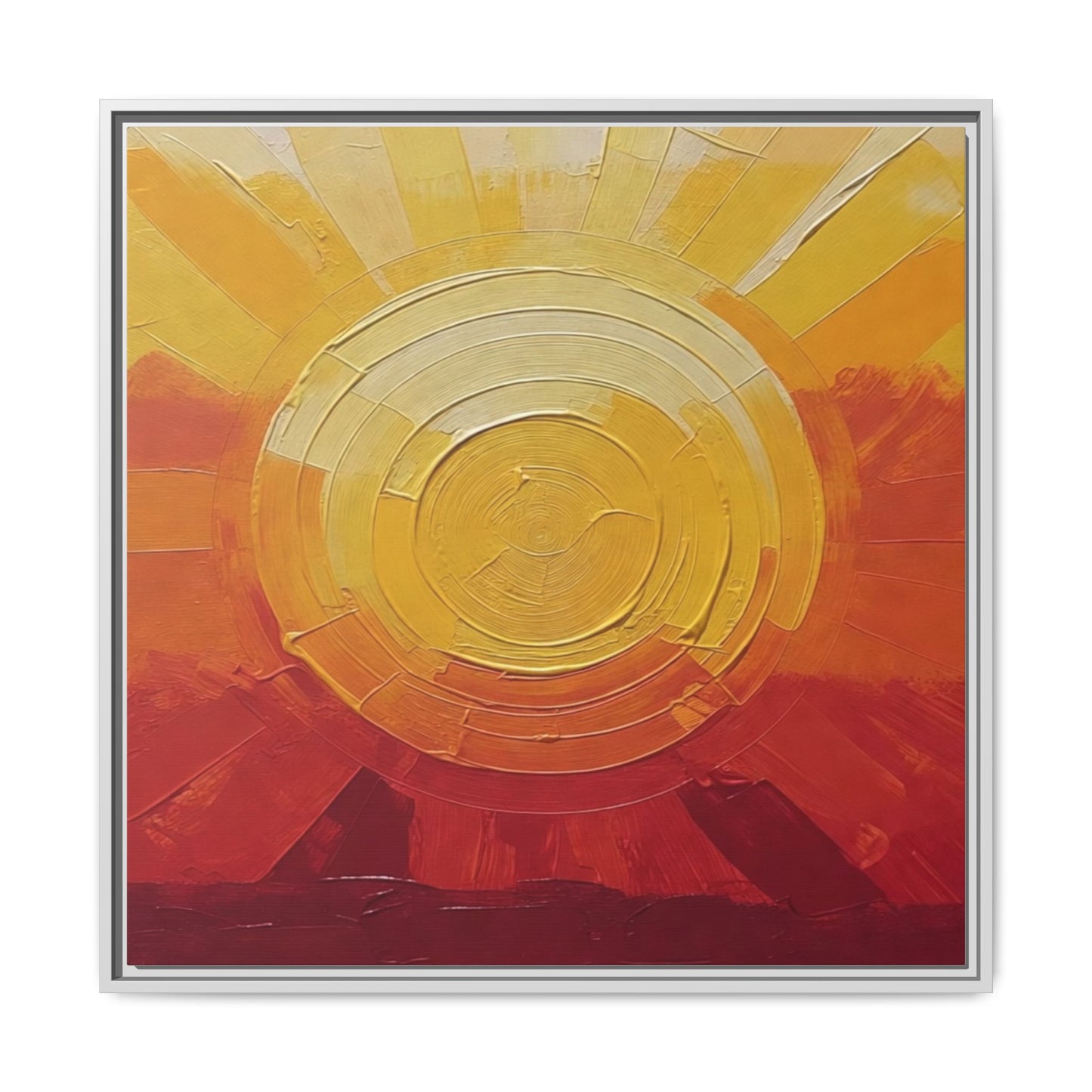 Sunburst Abstract Framed Canvas Art — Matte Multi‑Color Wall Print