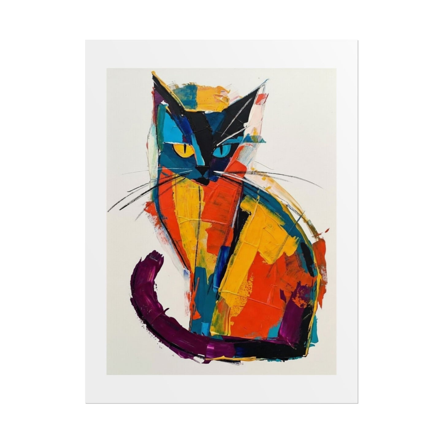 Colorful Abstract Cat Poster — Modern Rolled Art Print