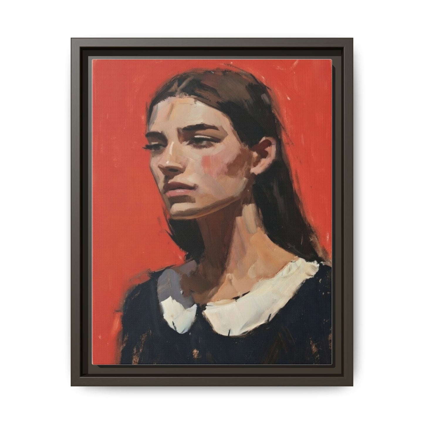Framed Matte Canvas Portrait Print — Moody Red Figurative Art