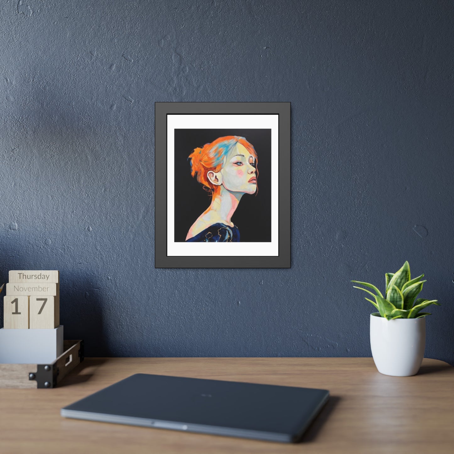 Framed Art Print — Colorful Portrait of Red‑Haired Woman