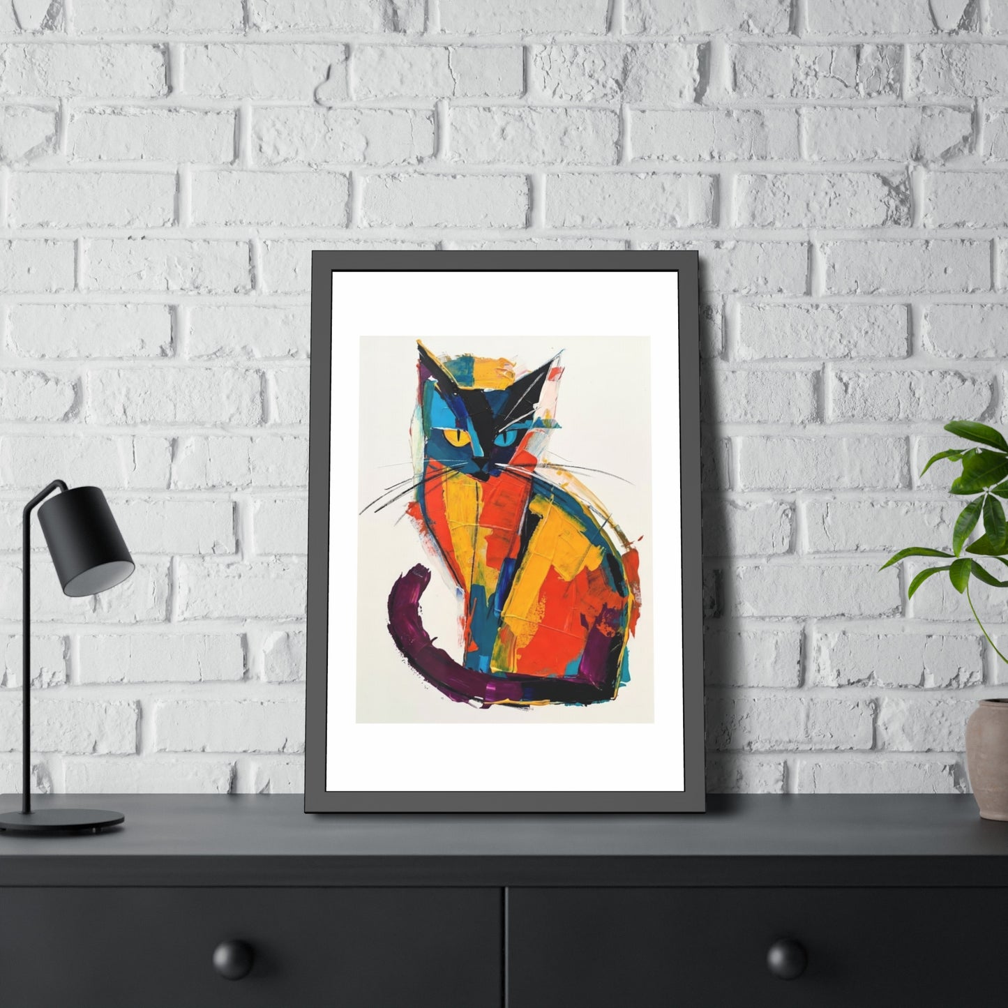 Colorful Abstract Cat Framed Poster
