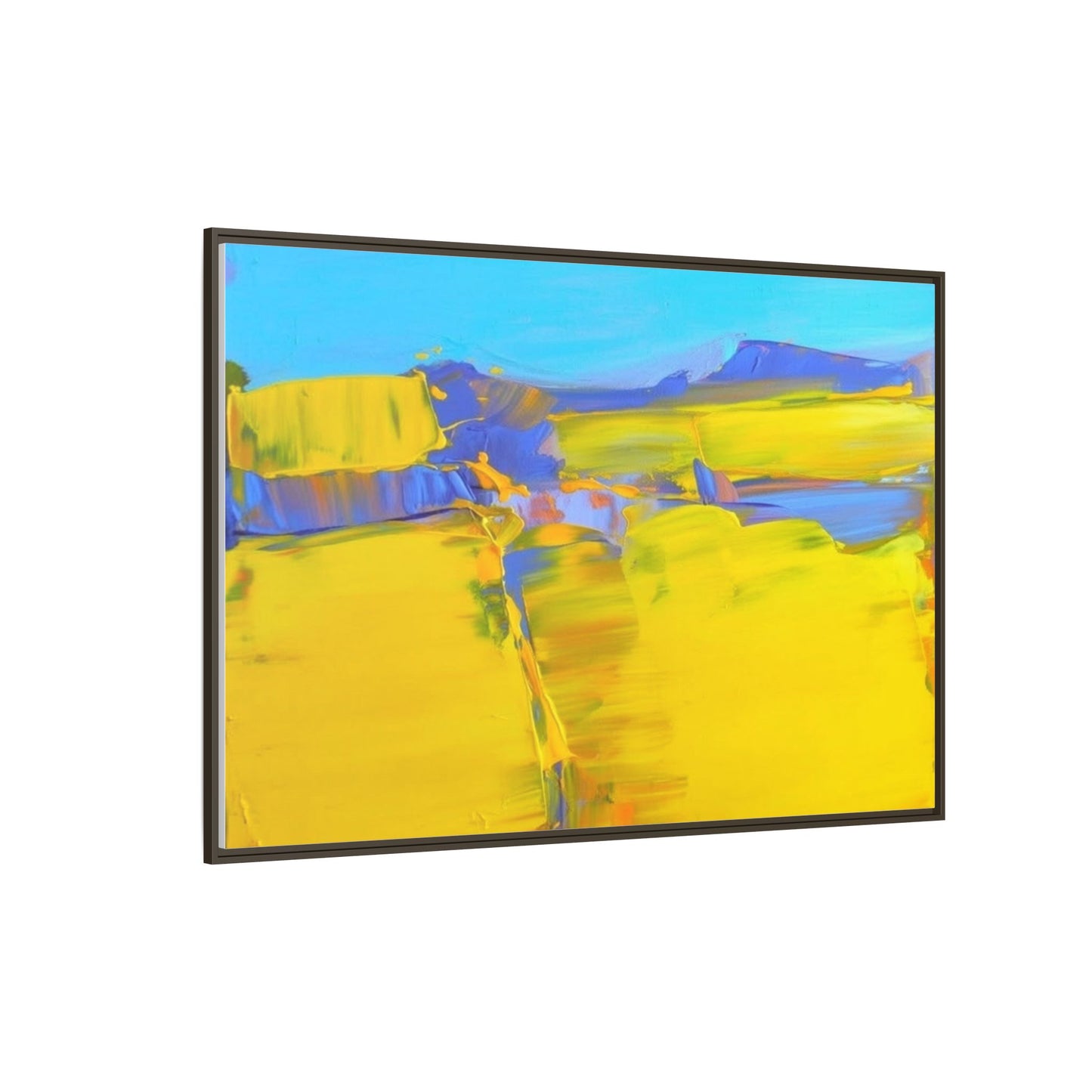 Framed Matte Canvas  Vibrant Yellow Blue Abstract Landscape Art