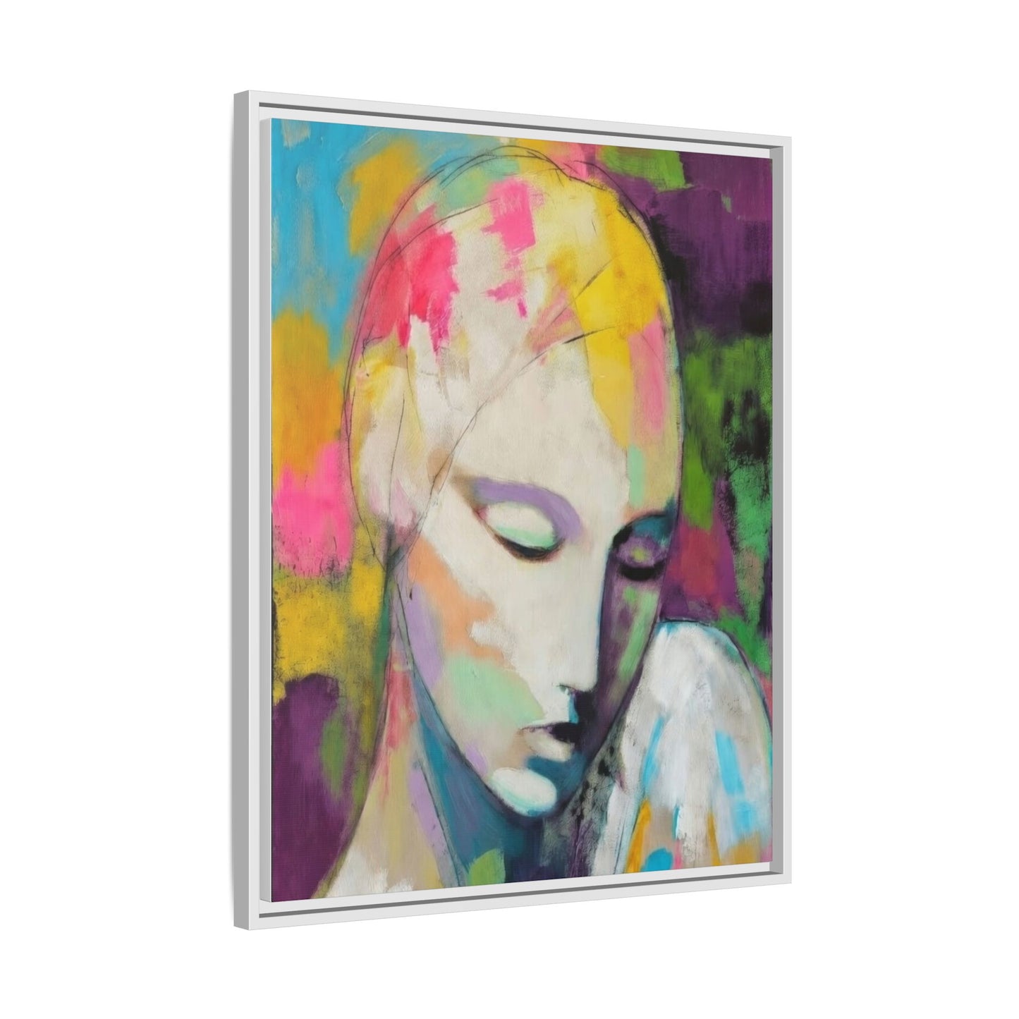 Framed Matte Canvas Art - Colorful Abstract Portrait