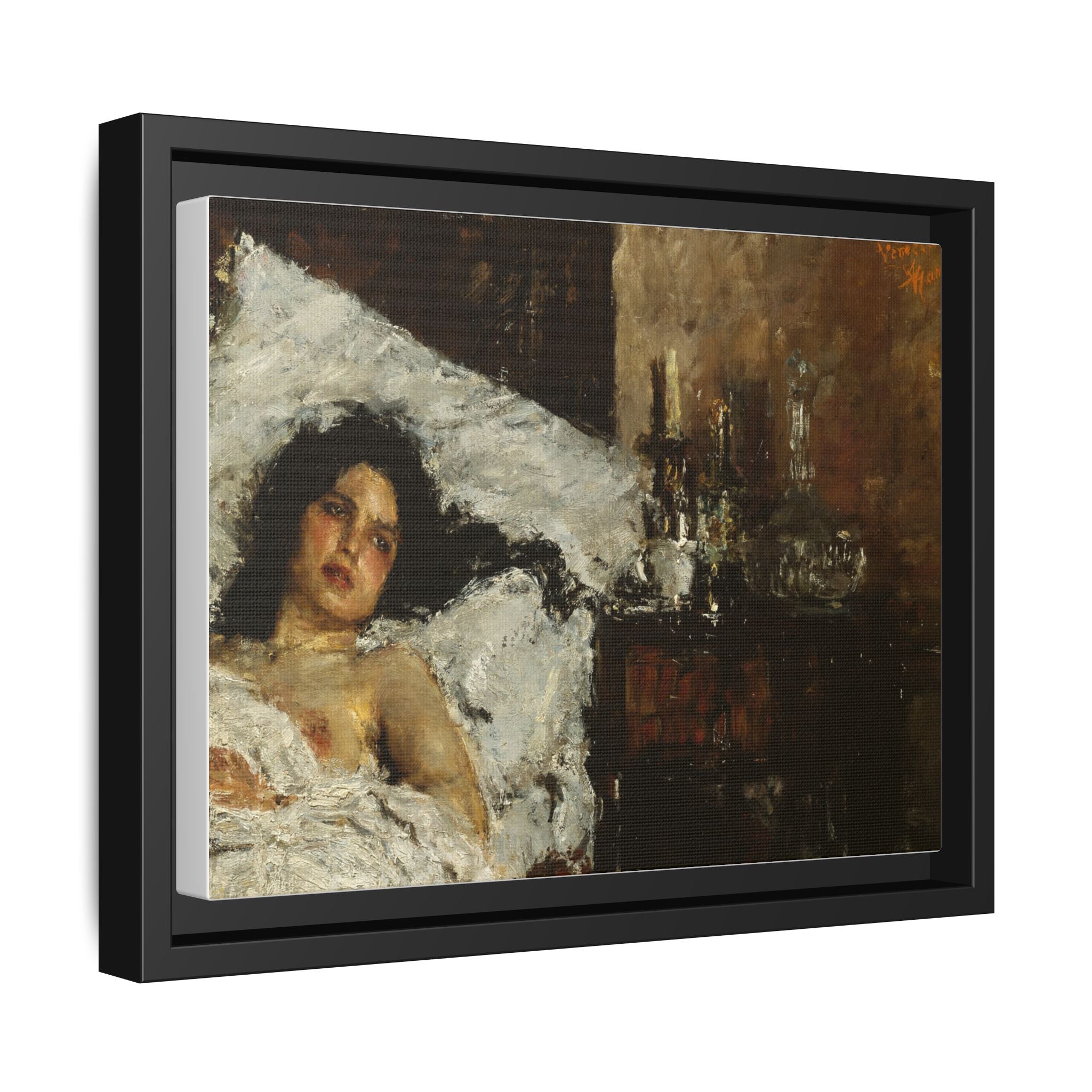 Resting by Antonio Mancini Framed Matte Canvas Wall Art Print