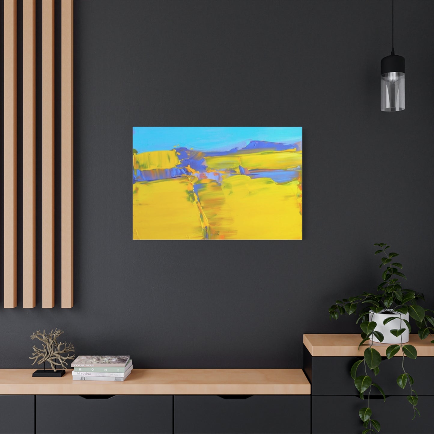 Abstract Yellow Field Canvas Wall Art  Vibrant Landscape Matte Stretched Canvas 1.25"