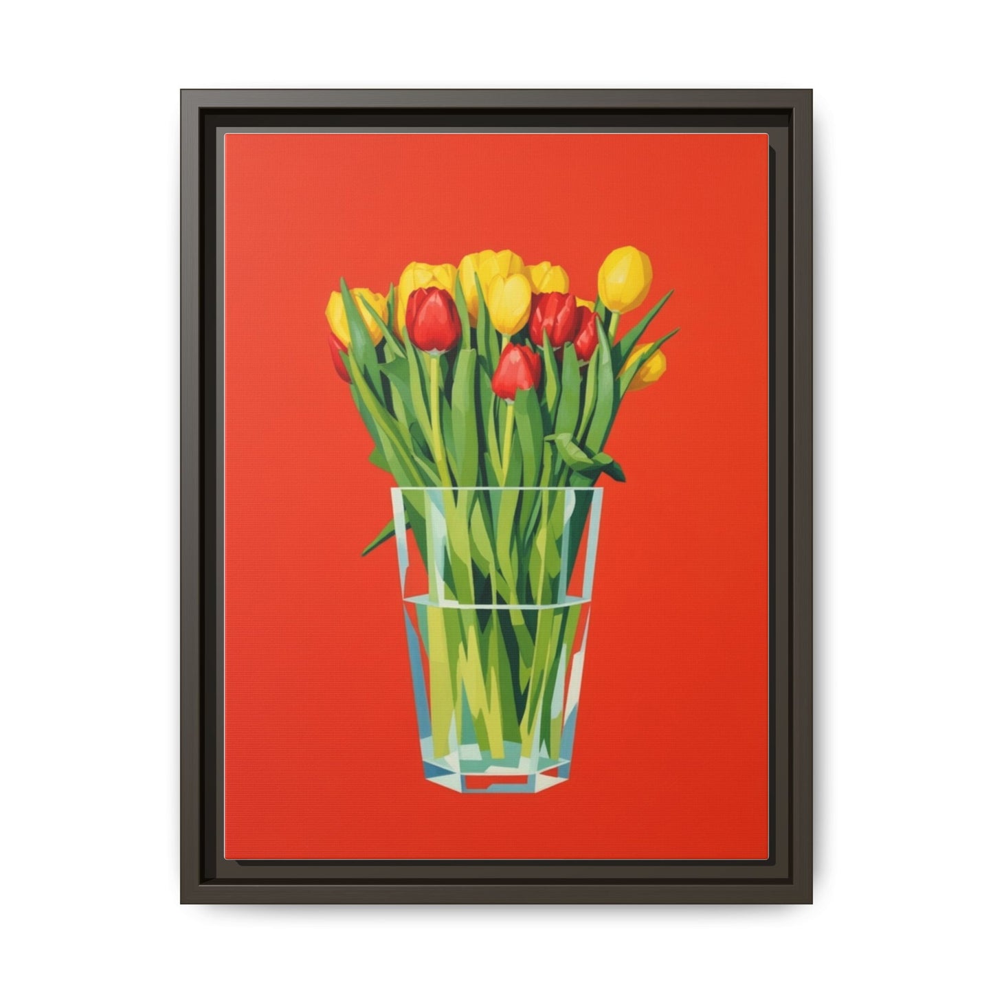 Framed Tulip Bouquet Matte Canvas Art — Vibrant Red Floral Wall Print