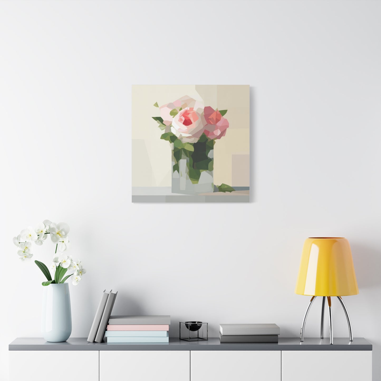 Pink Rose Still Life Canvas — Modern Floral Wall Art, Matte Stretched Canvas
