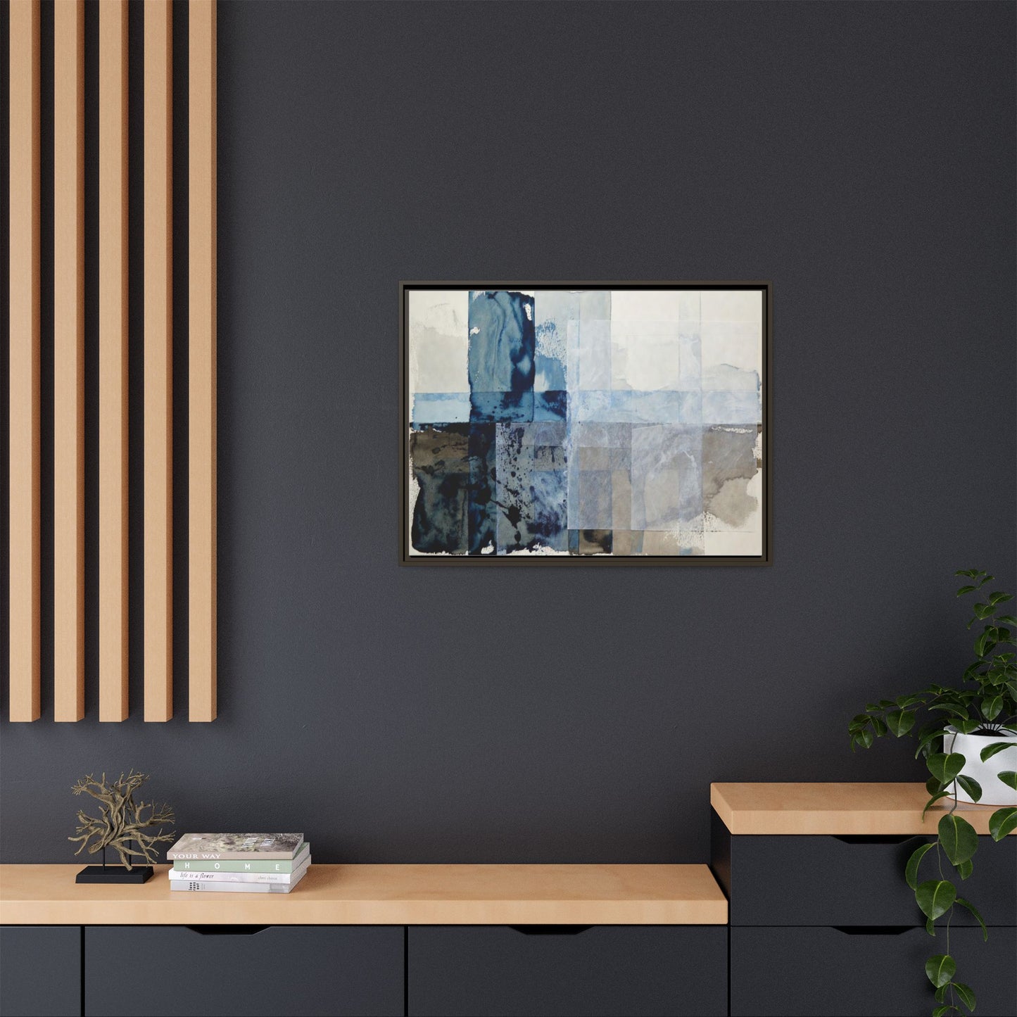 Abstract Coastal Blue Framed Canvas Art