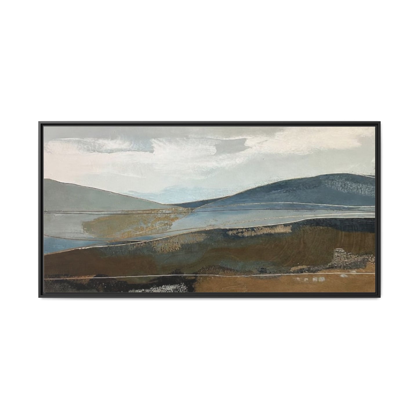 Framed Matte Canvas Landscape Art - Serene Abstract Hills in Blue & Earth Tones