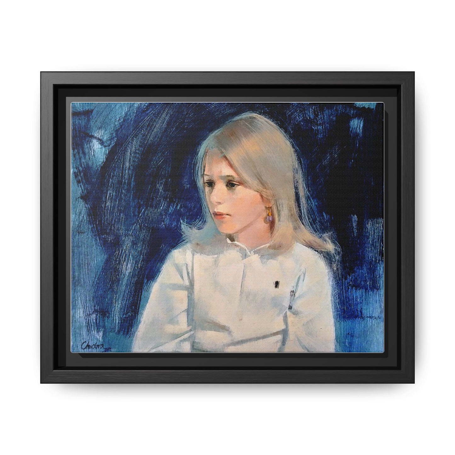 Painting of girl by Unknown Artist Framed Matte Canvas Classic Wall Art