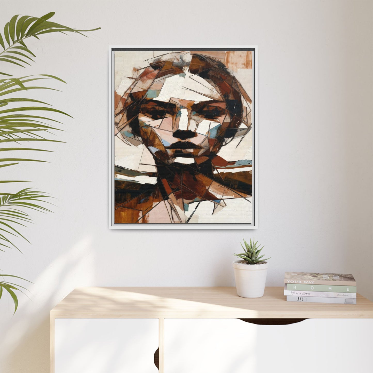 Abstract Woman Portrait Matte Canvas Framed — Geometric Multi-Color Wall Art
