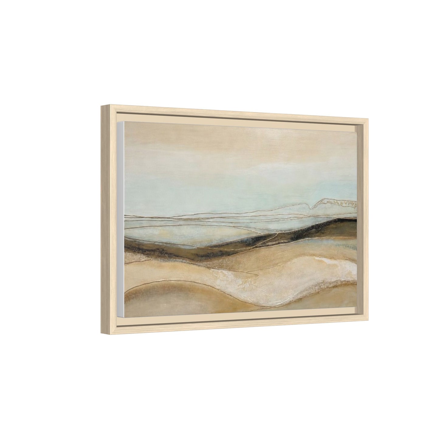Framed Matte Canvas Wall Art — Neutral Abstract Landscape in Soft Blues & Earth Tones