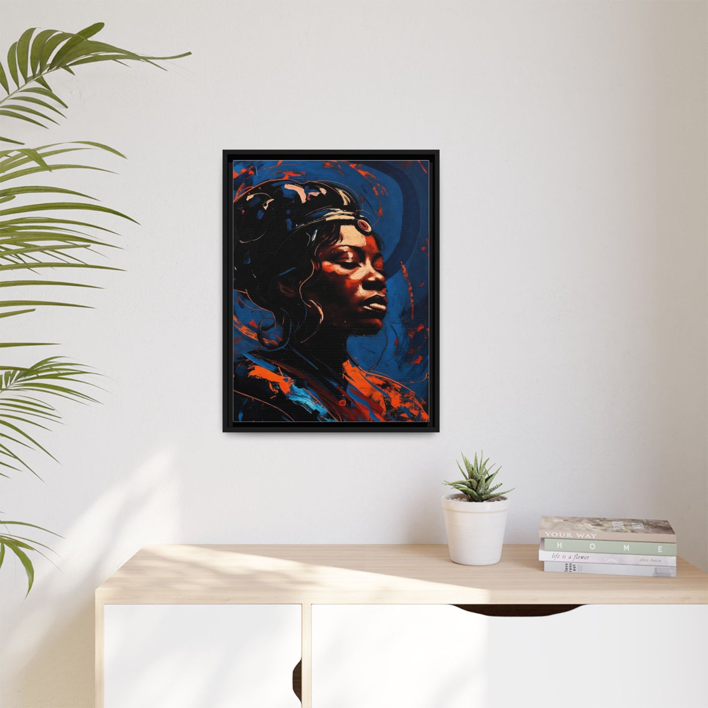 Framed Matte Canvas Art - Vibrant Portrait of a Black Woman (Multi-Color)