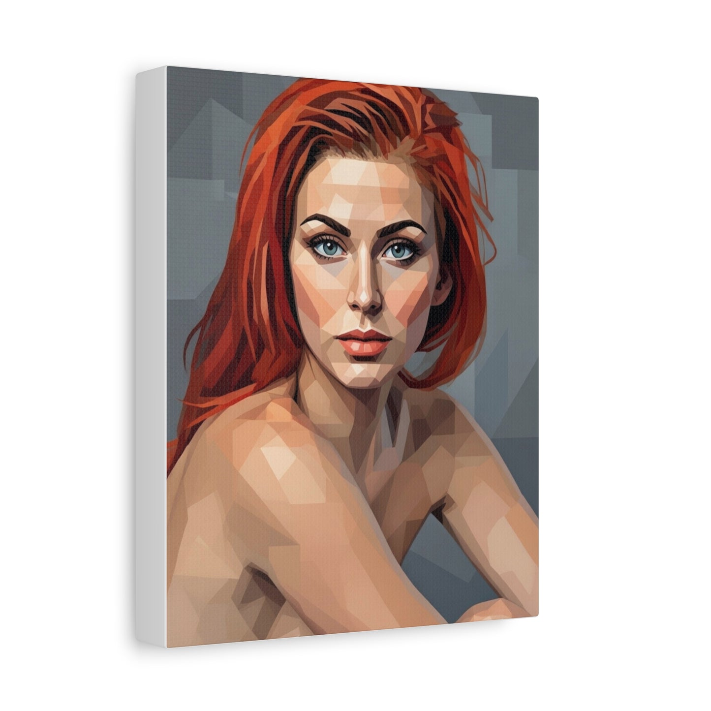 Geometric Redhead Portrait Matte Canvas Print — Modern Pop Art Wall Decor