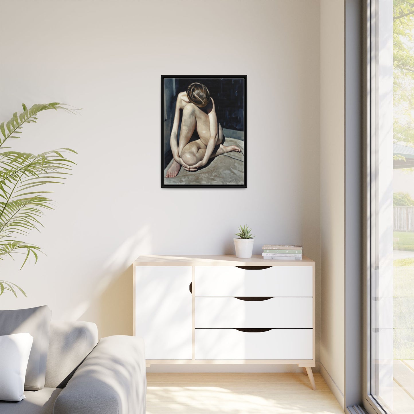 Framed Matte Canvas Print Contemplative Nude Figure Art