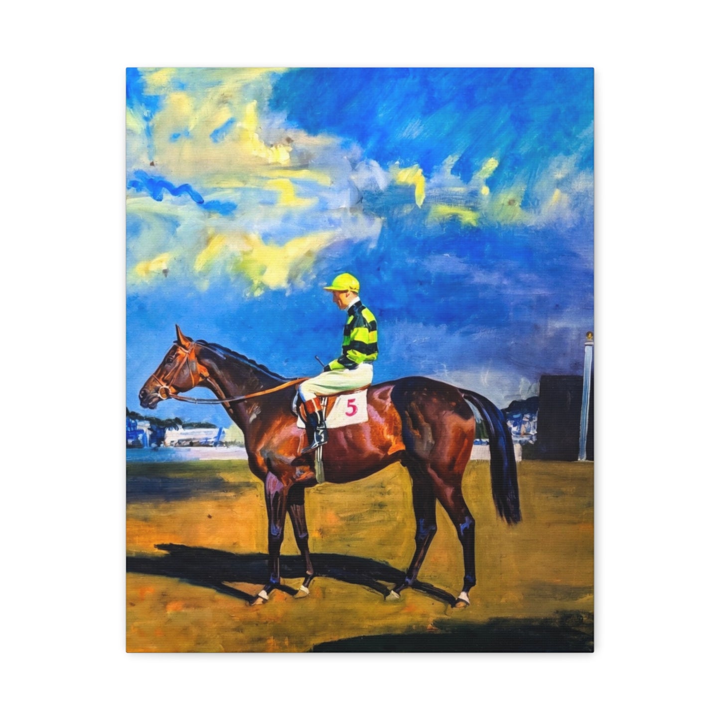 Horse Racing Jockey Canvas Print — Equestrian Art Matte Stretched Wall Decor