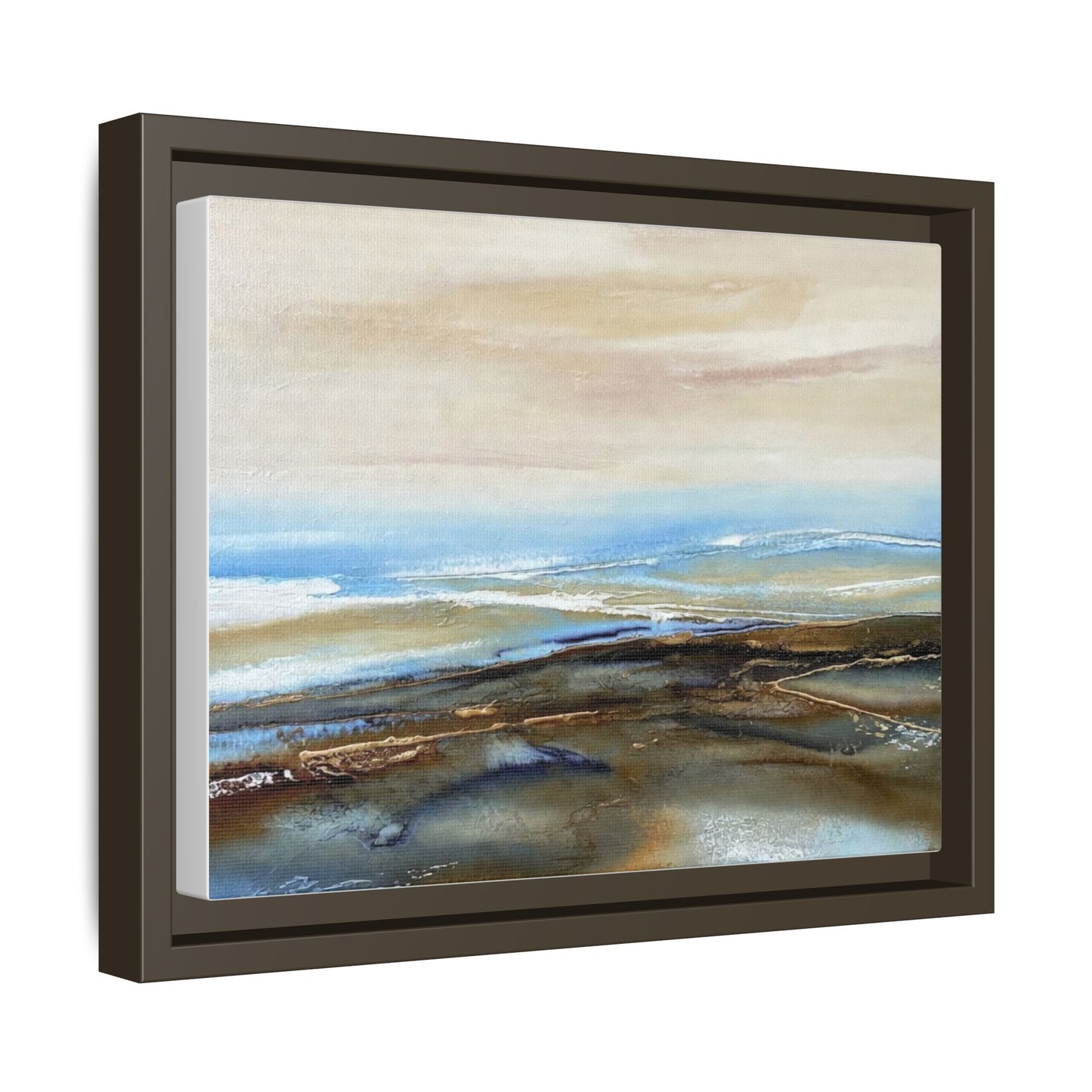 Framed Abstract Seascape Matte Canvas — Coastal Blue & Earth Tone Wall Art