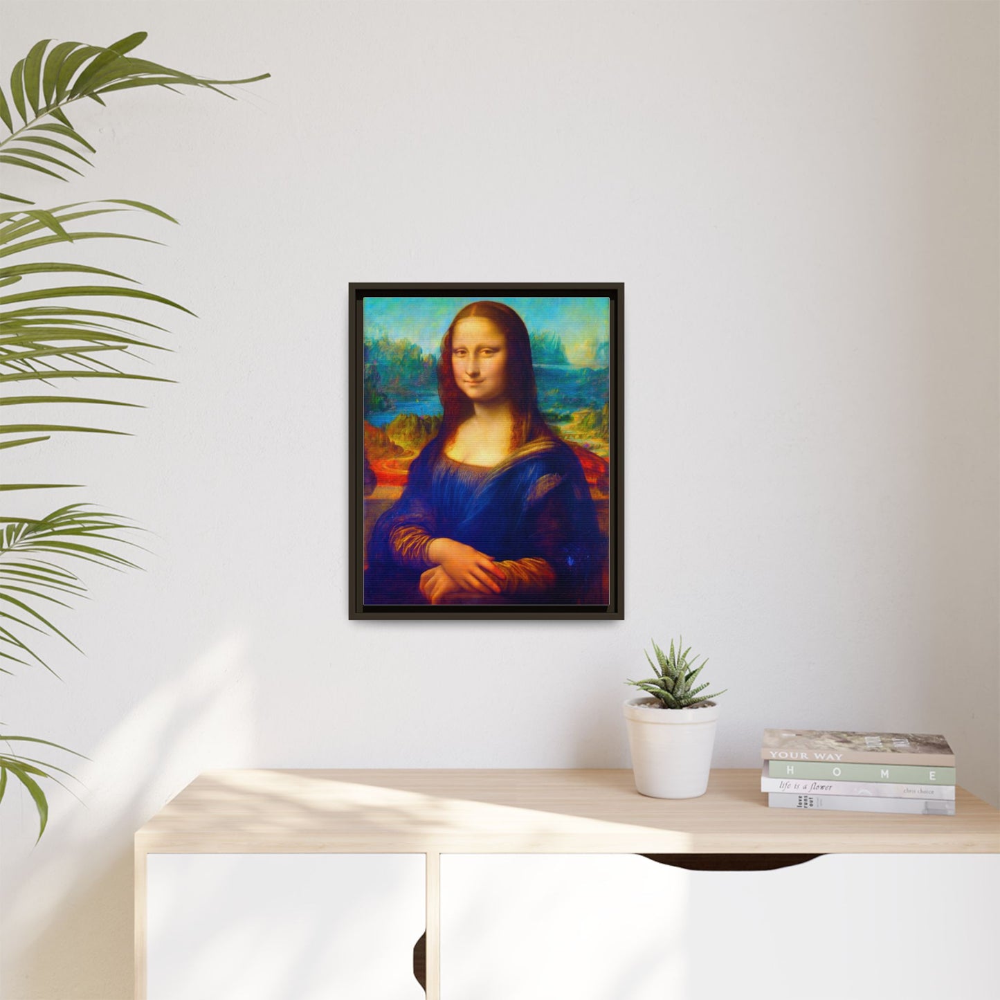 Framed Matte Canvas Print — Colorful Mona Lisa Wall Art