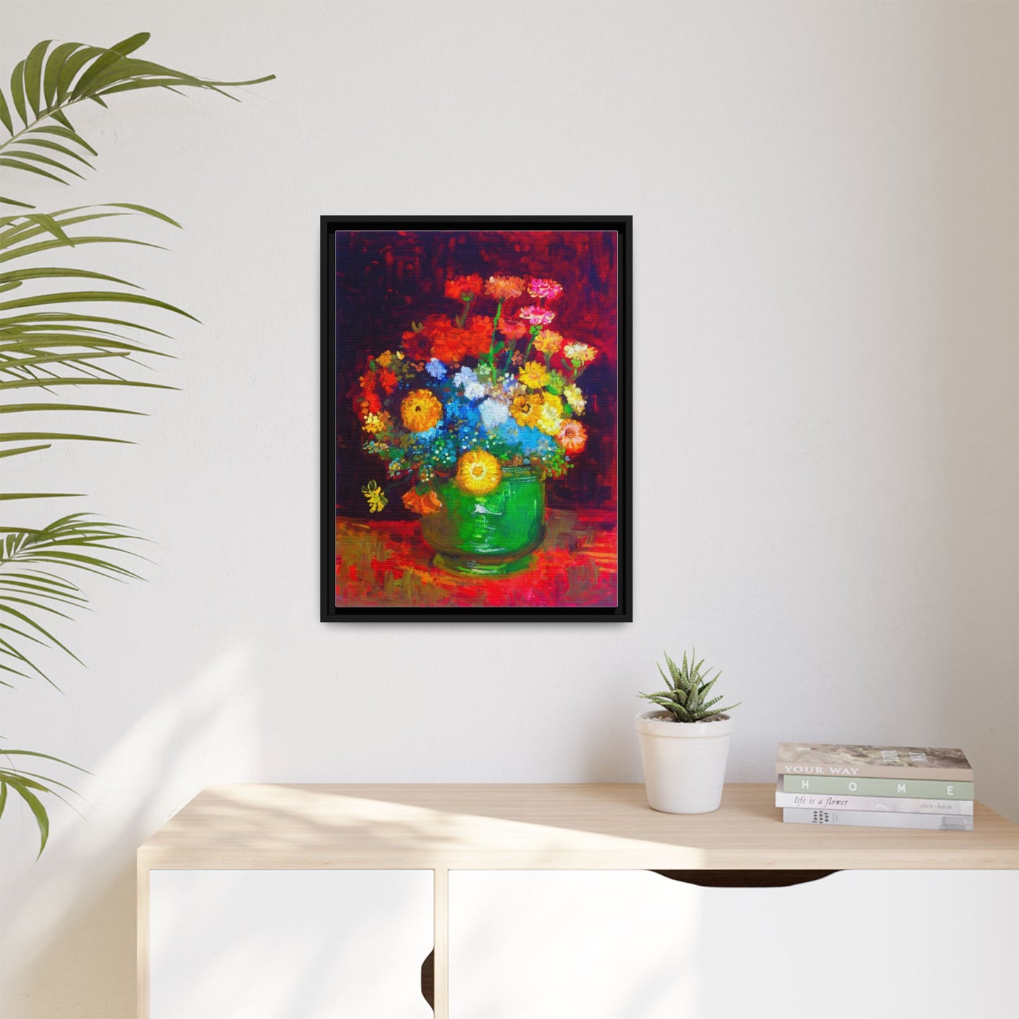 Framed Floral Canvas Print — Colorful Bouquet Wall Art